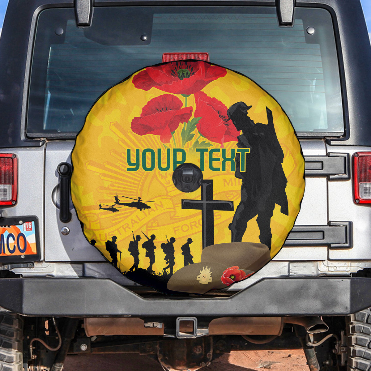 Australia Socceroos Soccer ANZAC Custom Spare Tire Cover Gallipoli Soldier With Camouflage Art