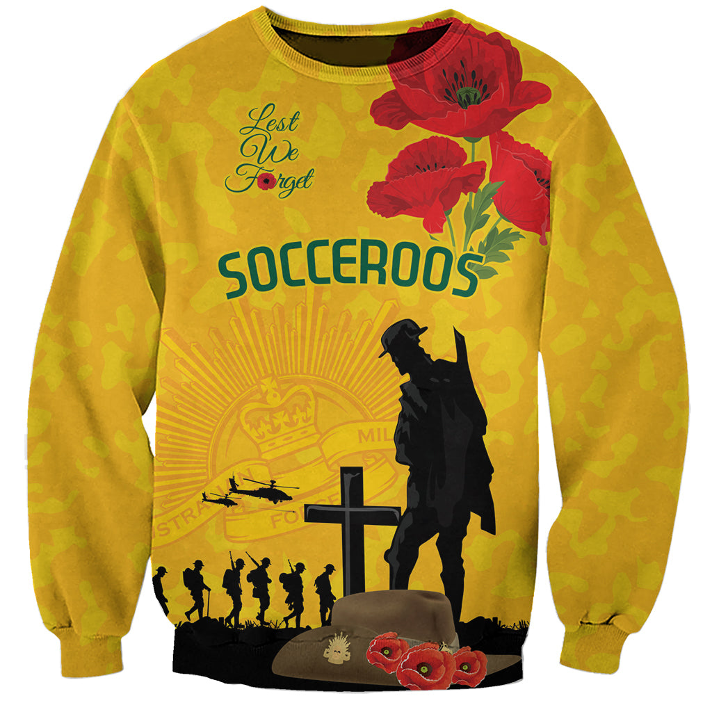 Australia Socceroos Soccer ANZAC Custom Sweatshirt Gallipoli Soldier With Camouflage Art
