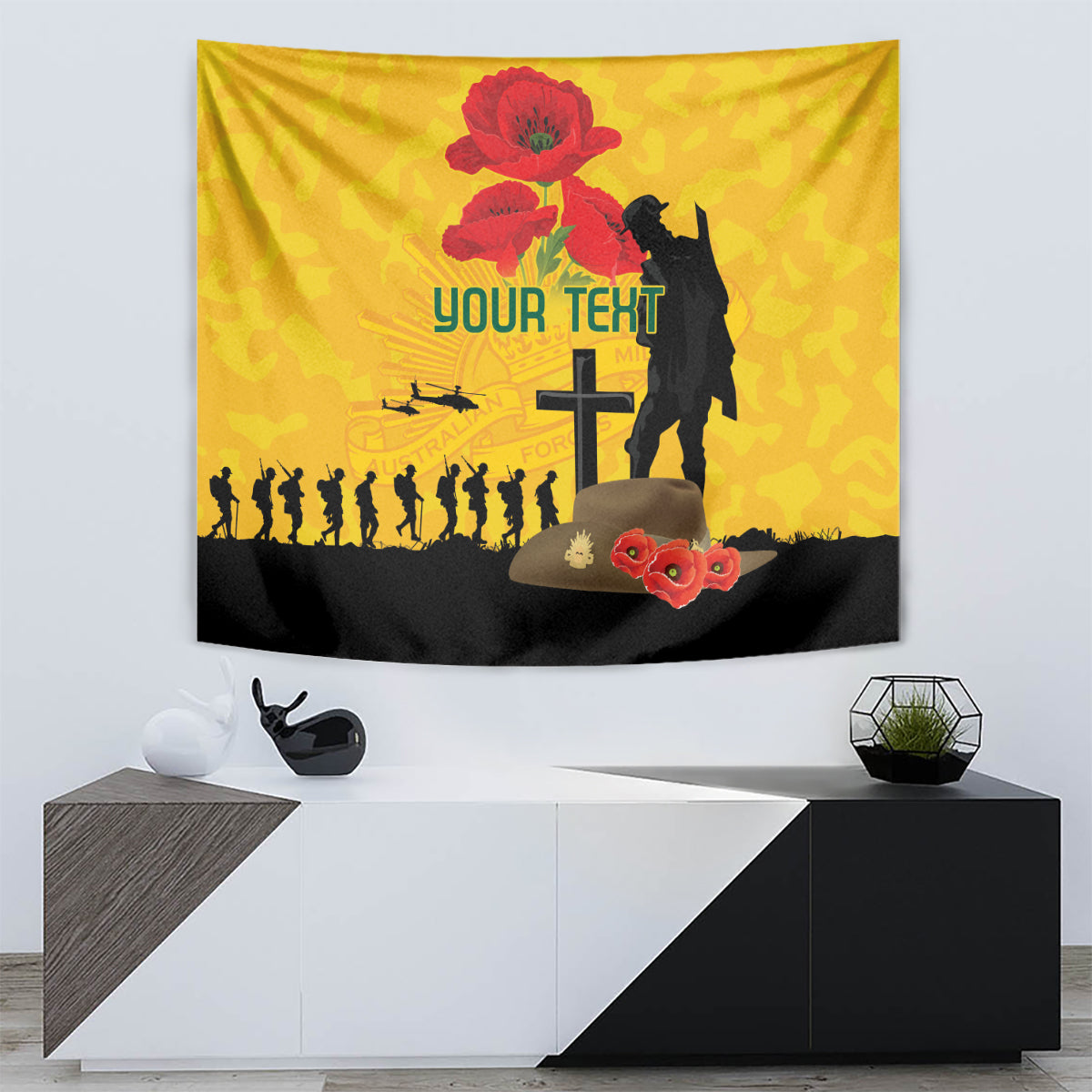 Australia Socceroos Soccer ANZAC Custom Tapestry Gallipoli Soldier With Camouflage Art