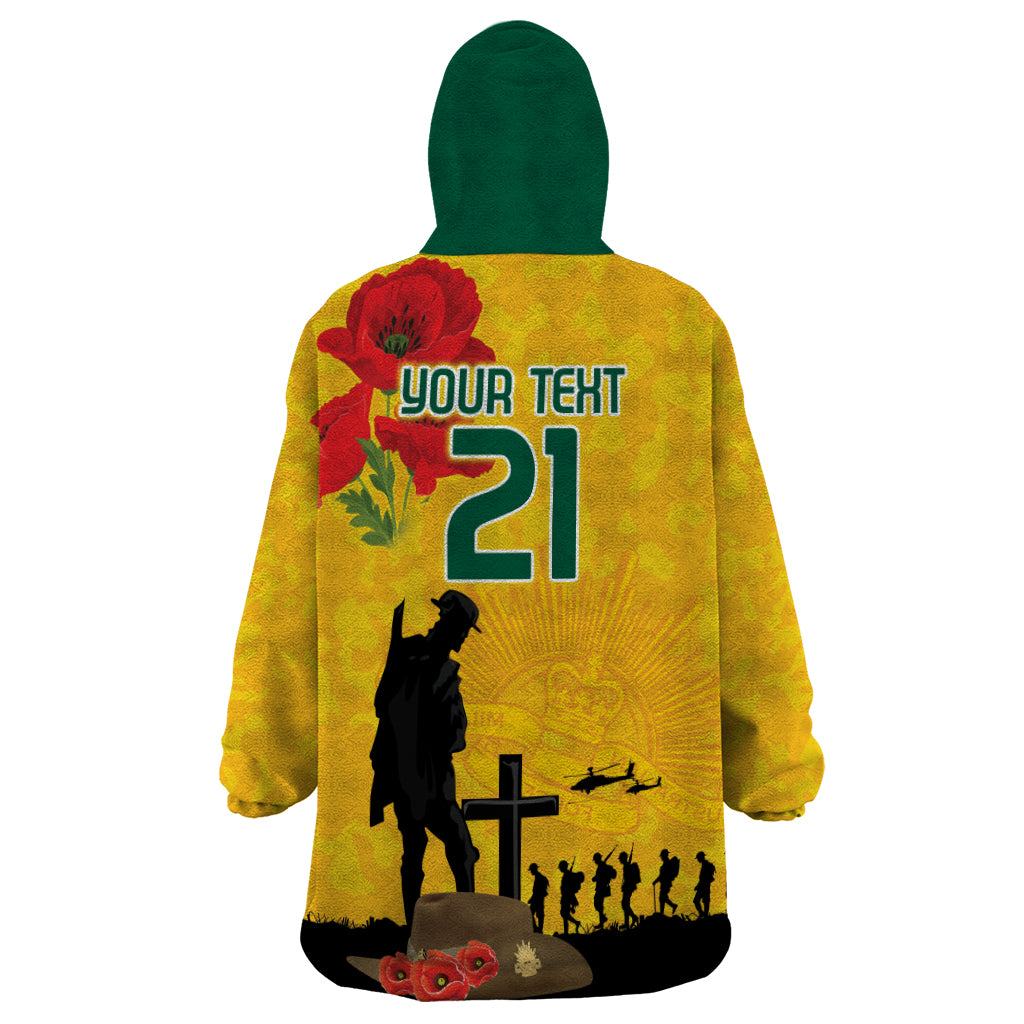 Australia Socceroos Soccer ANZAC Custom Wearable Blanket Hoodie Gallipoli Soldier With Camouflage Art