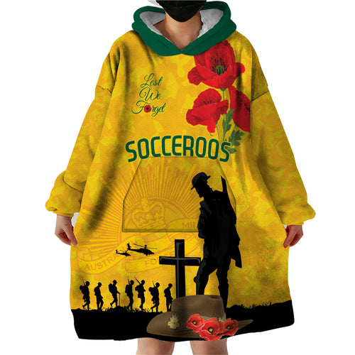Australia Socceroos Soccer ANZAC Custom Wearable Blanket Hoodie Gallipoli Soldier With Camouflage Art