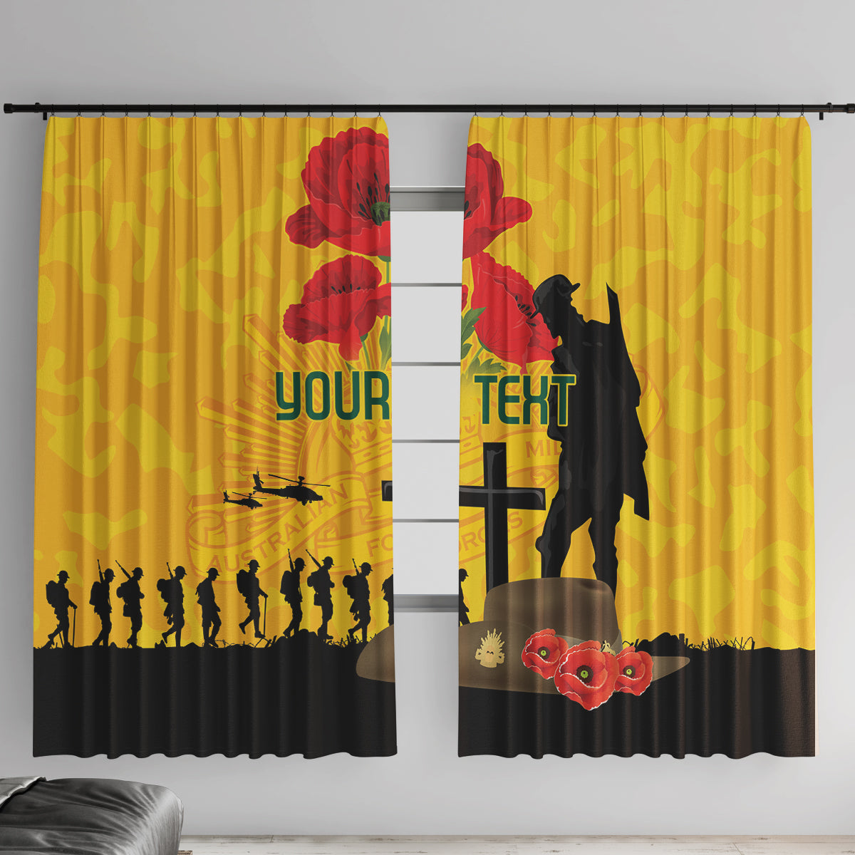 Australia Socceroos Soccer ANZAC Custom Window Curtain Gallipoli Soldier With Camouflage Art
