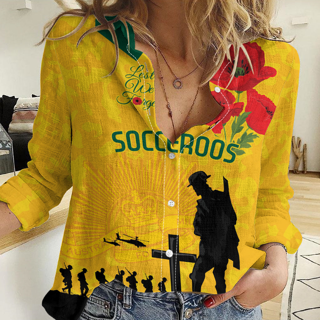 Australia Socceroos Soccer ANZAC Custom Women Casual Shirt Gallipoli Soldier With Camouflage Art
