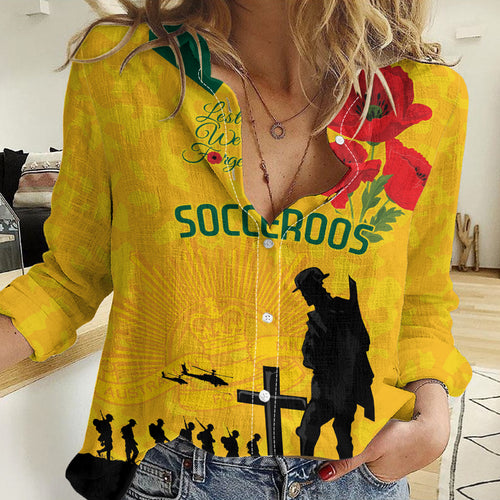 Australia Socceroos Soccer ANZAC Custom Women Casual Shirt Gallipoli Soldier With Camouflage Art