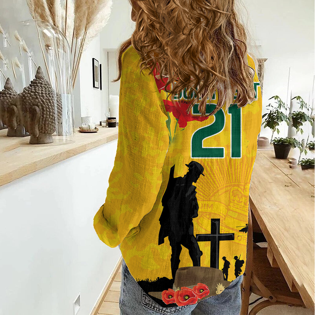 Australia Socceroos Soccer ANZAC Custom Women Casual Shirt Gallipoli Soldier With Camouflage Art