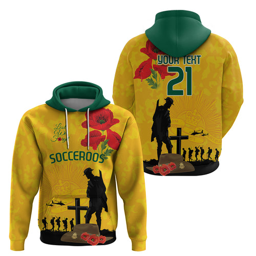 Australia Socceroos Soccer ANZAC Custom Zip Hoodie Gallipoli Soldier With Camouflage Art