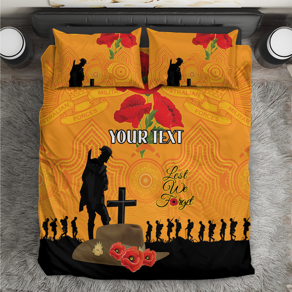 Australia Wallabies Rugby ANZAC Custom Bedding Set Gallipoli Soldier With Aboriginal Dots Art