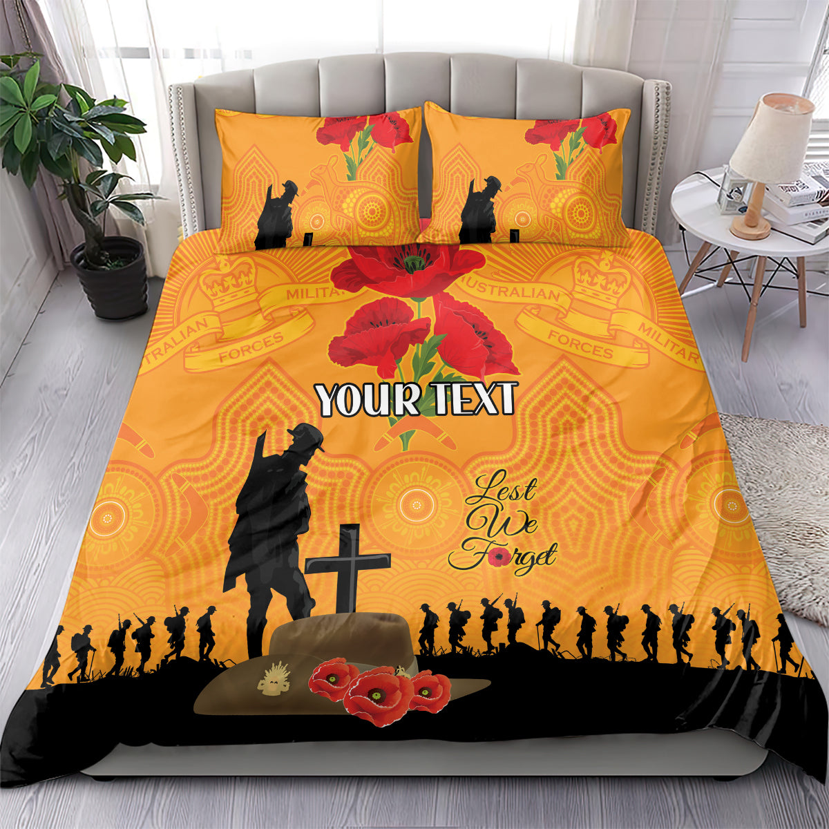 Australia Wallabies Rugby ANZAC Custom Bedding Set Gallipoli Soldier With Aboriginal Dots Art