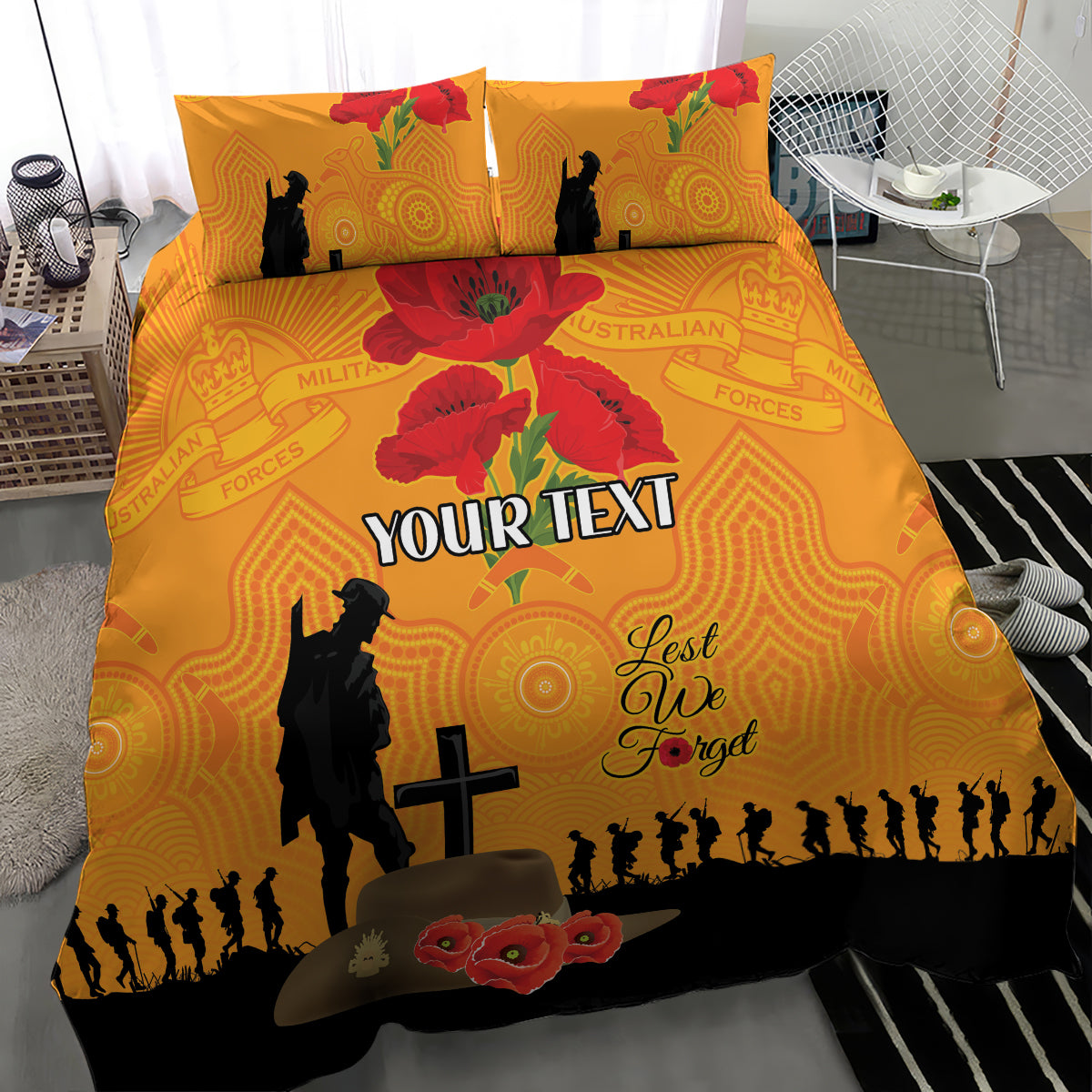 Australia Wallabies Rugby ANZAC Custom Bedding Set Gallipoli Soldier With Aboriginal Dots Art