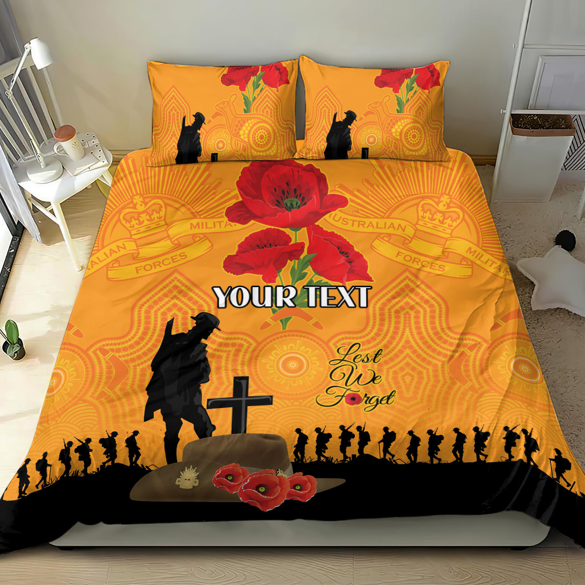 Australia Wallabies Rugby ANZAC Custom Bedding Set Gallipoli Soldier With Aboriginal Dots Art