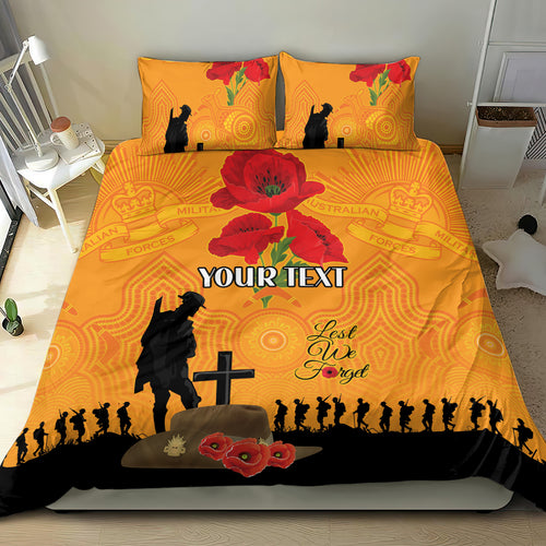 Australia Wallabies Rugby ANZAC Custom Bedding Set Gallipoli Soldier With Aboriginal Dots Art