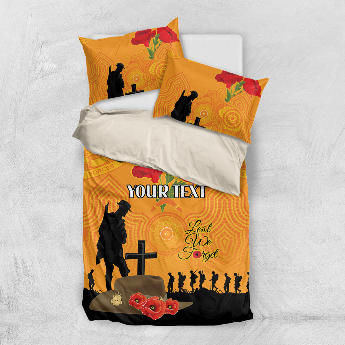 Australia Wallabies Rugby ANZAC Custom Bedding Set Gallipoli Soldier With Aboriginal Dots Art