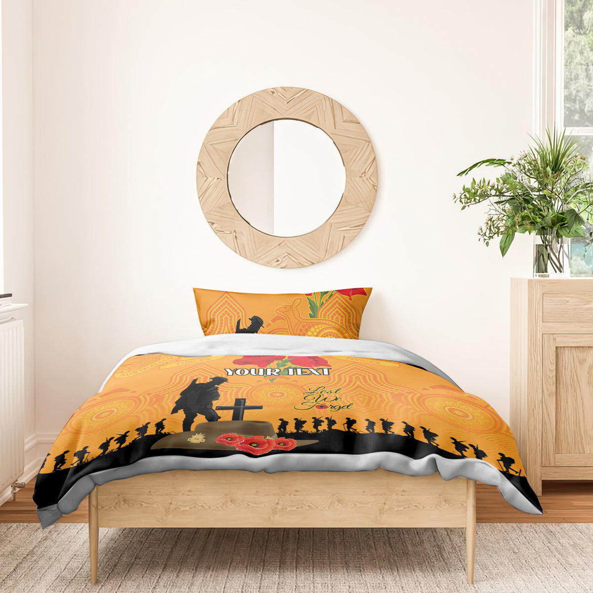 Australia Wallabies Rugby ANZAC Custom Bedding Set Gallipoli Soldier With Aboriginal Dots Art