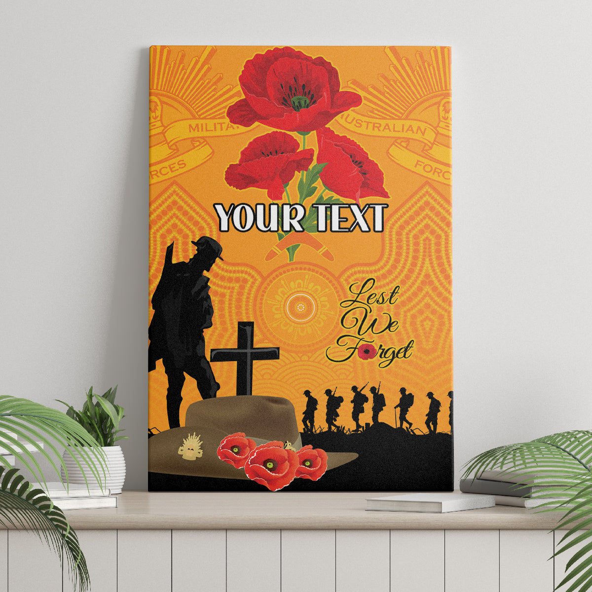 Australia Wallabies Rugby ANZAC Custom Canvas Wall Art Gallipoli Soldier With Aboriginal Dots Art
