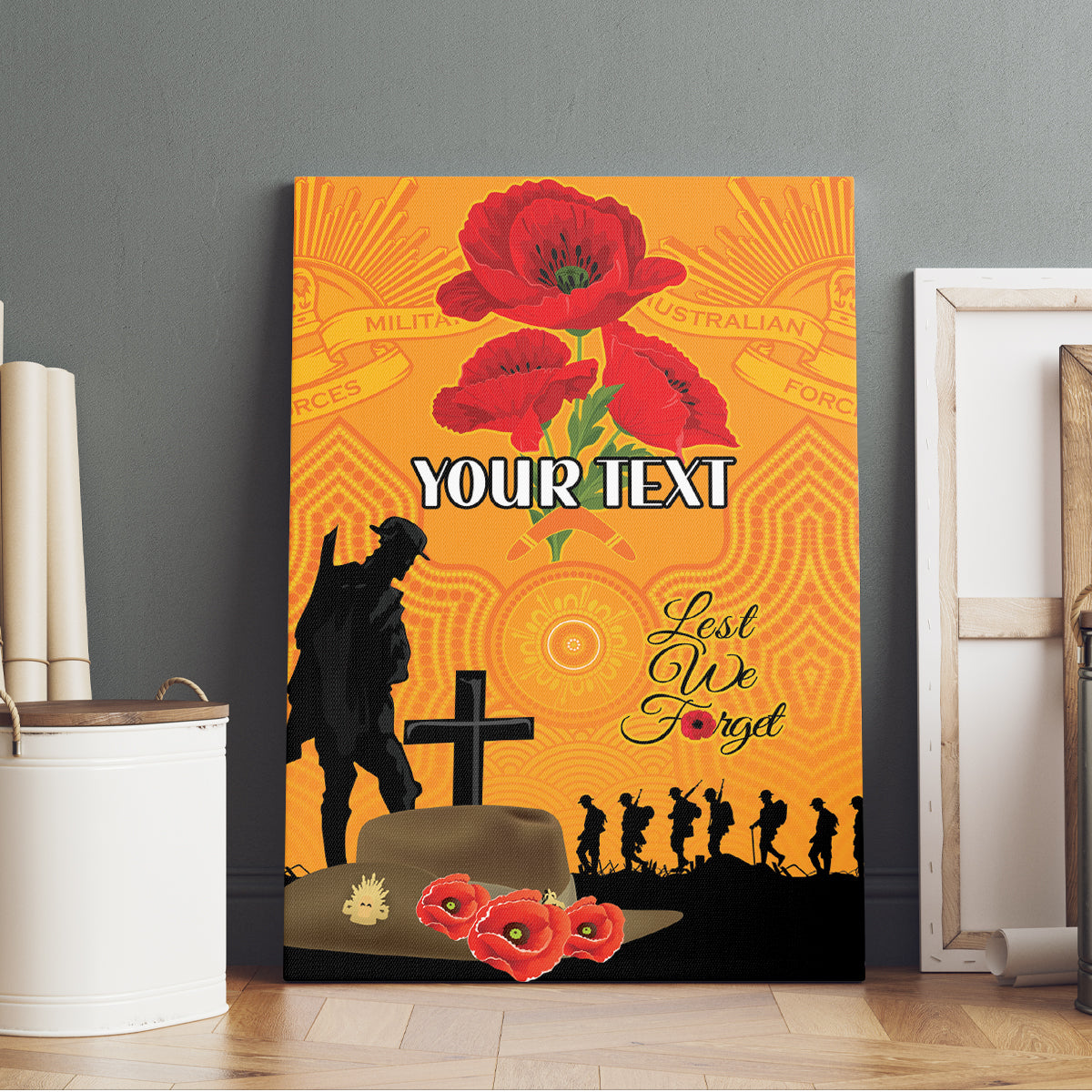 Australia Wallabies Rugby ANZAC Custom Canvas Wall Art Gallipoli Soldier With Aboriginal Dots Art