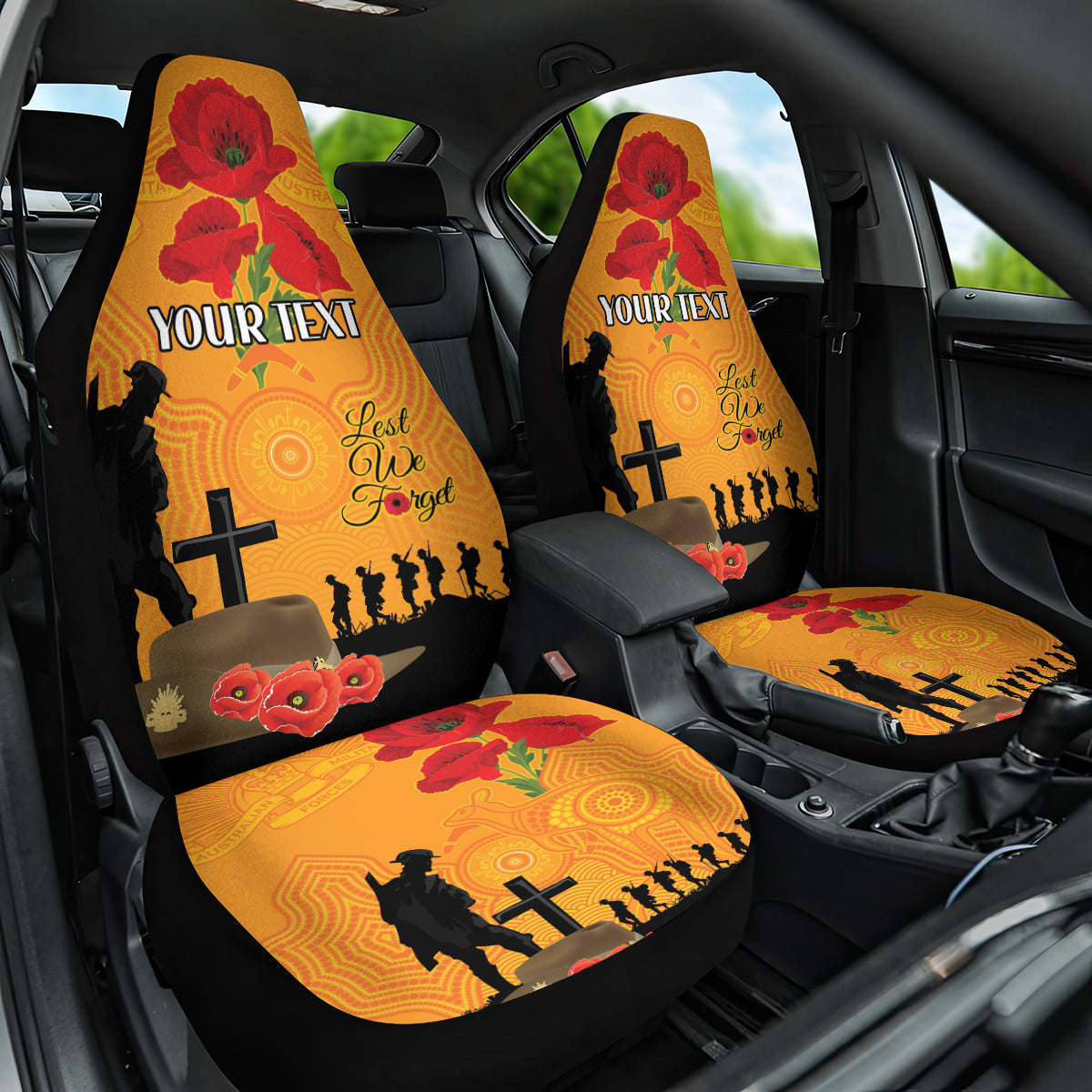 Australia Wallabies Rugby ANZAC Custom Car Seat Cover Gallipoli Soldier With Aboriginal Dots Art