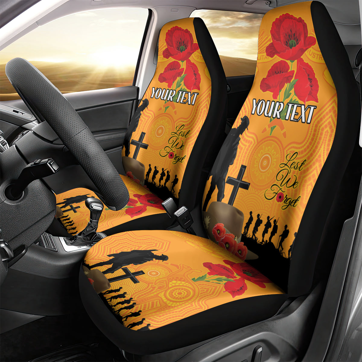Australia Wallabies Rugby ANZAC Custom Car Seat Cover Gallipoli Soldier With Aboriginal Dots Art