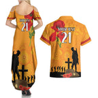 Australia Wallabies Rugby ANZAC Custom Couples Matching Summer Maxi Dress and Hawaiian Shirt Gallipoli Soldier With Aboriginal Dots Art