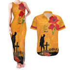Australia Wallabies Rugby ANZAC Custom Couples Matching Tank Maxi Dress and Hawaiian Shirt Gallipoli Soldier With Aboriginal Dots Art