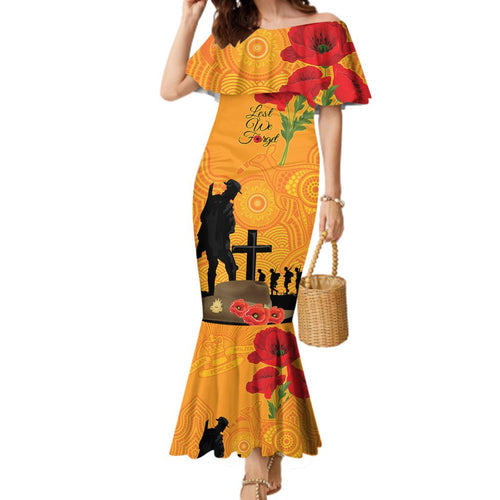 Australia Wallabies Rugby ANZAC Custom Family Matching Mermaid Dress and Hawaiian Shirt Gallipoli Soldier With Aboriginal Dots Art