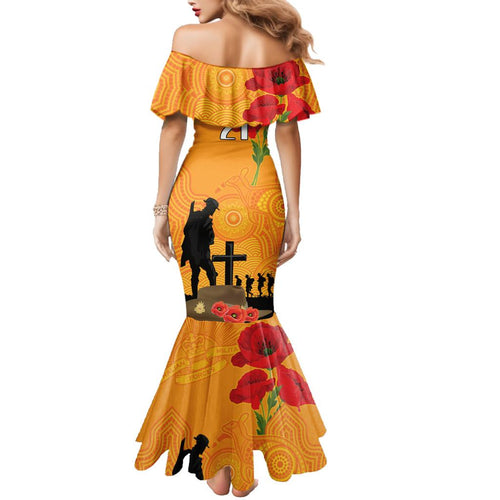Australia Wallabies Rugby ANZAC Custom Family Matching Mermaid Dress and Hawaiian Shirt Gallipoli Soldier With Aboriginal Dots Art