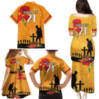 Australia Wallabies Rugby ANZAC Custom Family Matching Puletasi and Hawaiian Shirt Gallipoli Soldier With Aboriginal Dots Art