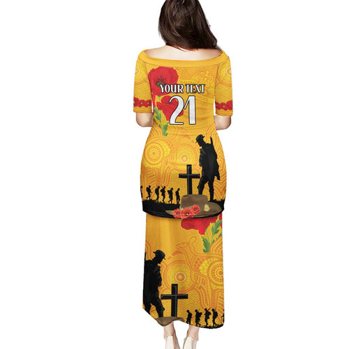 Australia Wallabies Rugby ANZAC Custom Family Matching Puletasi and Hawaiian Shirt Gallipoli Soldier With Aboriginal Dots Art