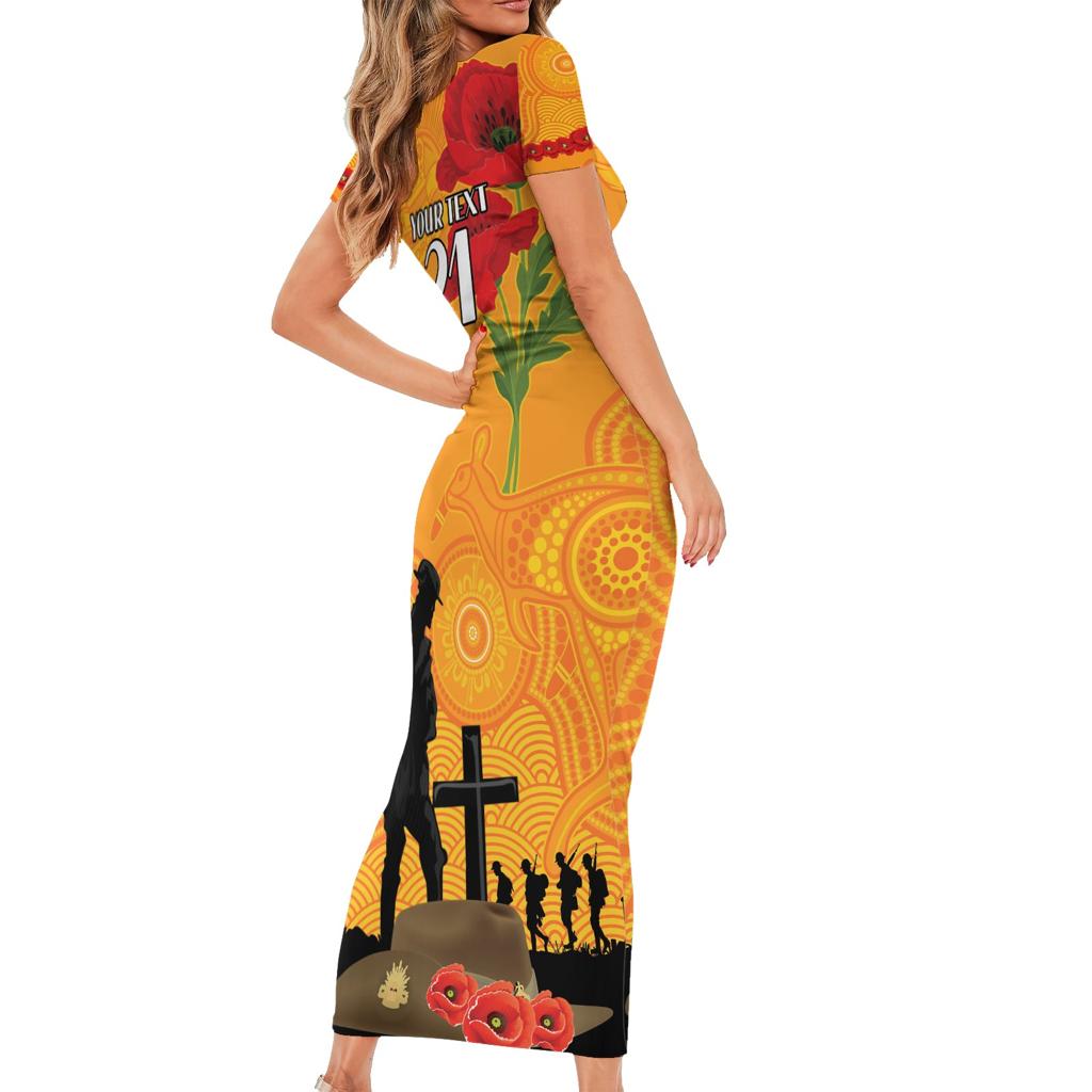 Australia Wallabies Rugby ANZAC Custom Family Matching Short Sleeve Bodycon Dress and Hawaiian Shirt Gallipoli Soldier With Aboriginal Dots Art