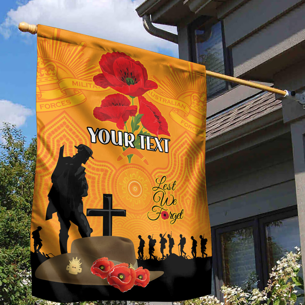 Australia Wallabies Rugby ANZAC Custom Garden Flag Gallipoli Soldier With Aboriginal Dots Art