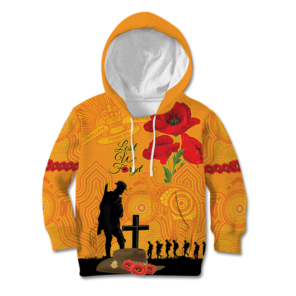 Australia Wallabies Rugby ANZAC Custom Kid Hoodie Gallipoli Soldier With Aboriginal Dots Art