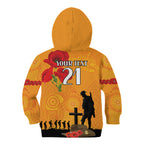 Australia Wallabies Rugby ANZAC Custom Kid Hoodie Gallipoli Soldier With Aboriginal Dots Art