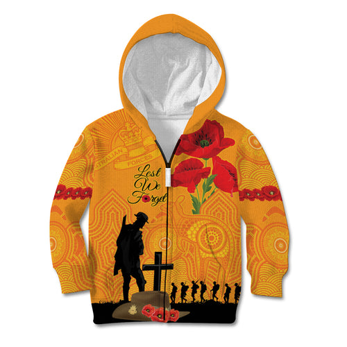 Australia Wallabies Rugby ANZAC Custom Kid Hoodie Gallipoli Soldier With Aboriginal Dots Art