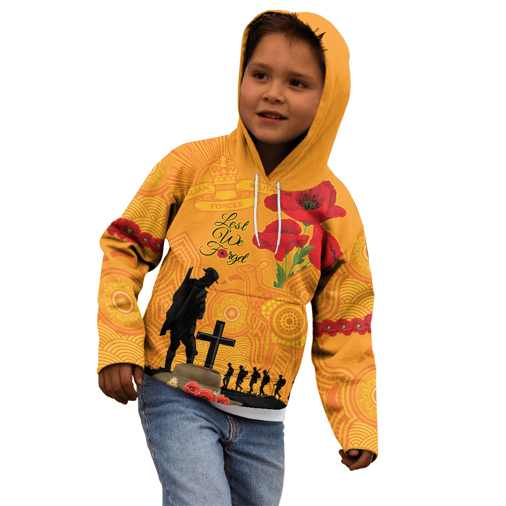 Australia Wallabies Rugby ANZAC Custom Kid Hoodie Gallipoli Soldier With Aboriginal Dots Art