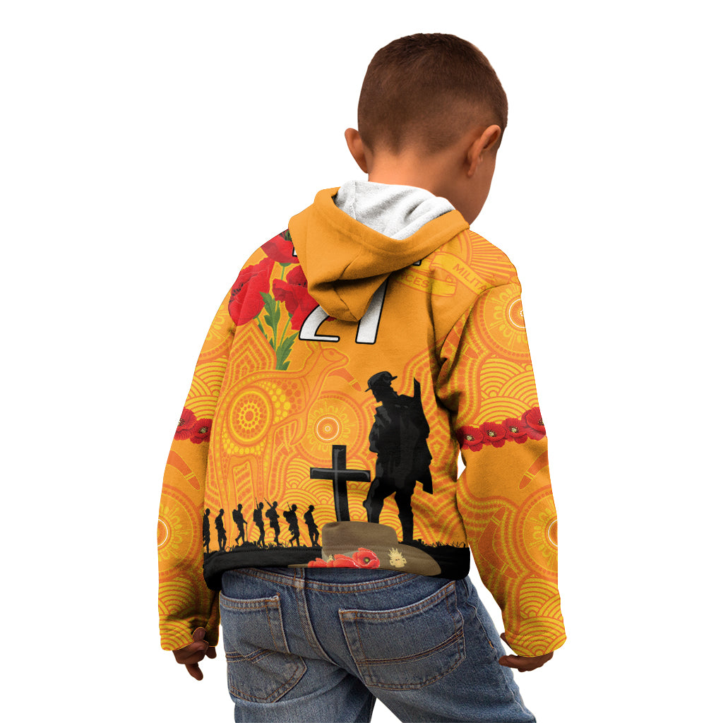 Australia Wallabies Rugby ANZAC Custom Kid Hoodie Gallipoli Soldier With Aboriginal Dots Art