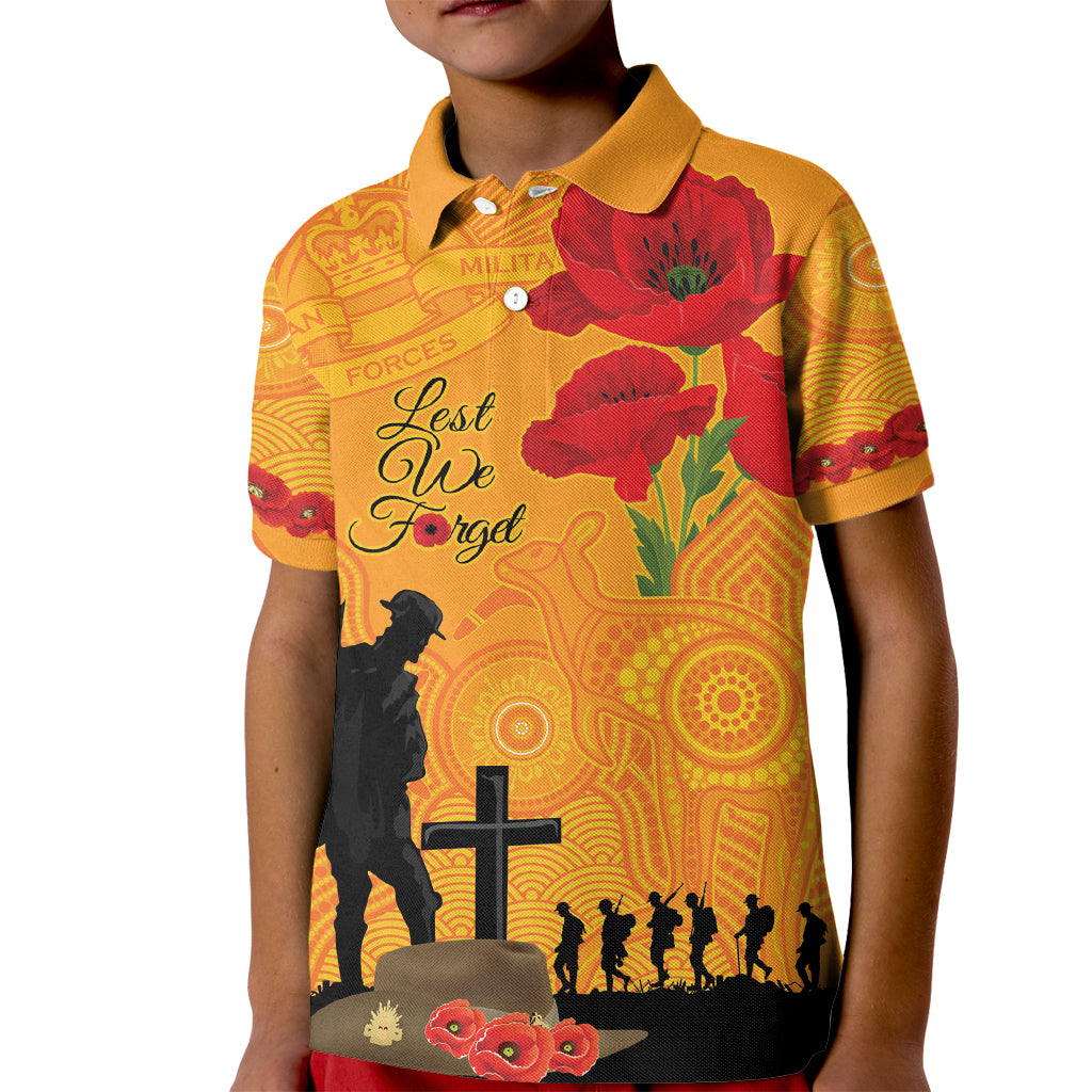 Australia Wallabies Rugby ANZAC Custom Kid Polo Shirt Gallipoli Soldier With Aboriginal Dots Art