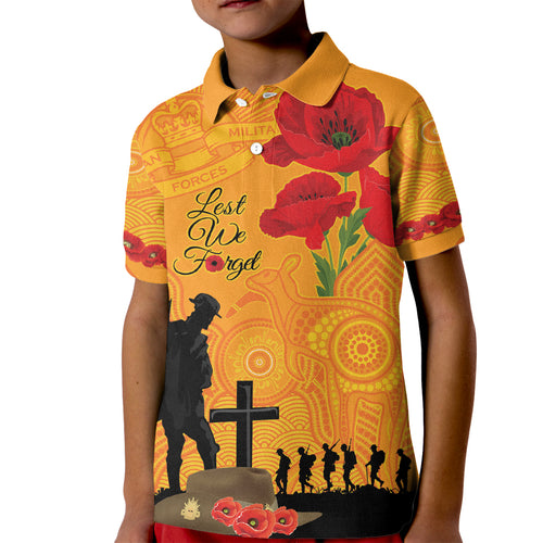 Australia Wallabies Rugby ANZAC Custom Kid Polo Shirt Gallipoli Soldier With Aboriginal Dots Art