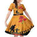 Australia Wallabies Rugby ANZAC Custom Kid Short Sleeve Dress Gallipoli Soldier With Aboriginal Dots Art