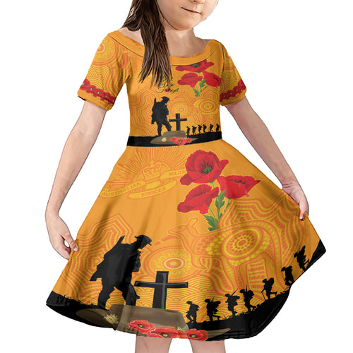 Australia Wallabies Rugby ANZAC Custom Kid Short Sleeve Dress Gallipoli Soldier With Aboriginal Dots Art