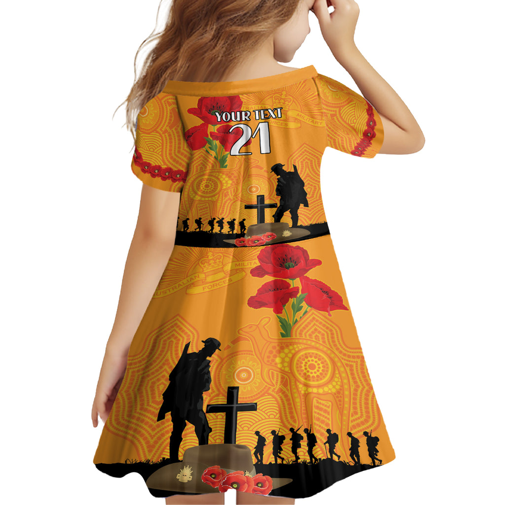 Australia Wallabies Rugby ANZAC Custom Kid Short Sleeve Dress Gallipoli Soldier With Aboriginal Dots Art