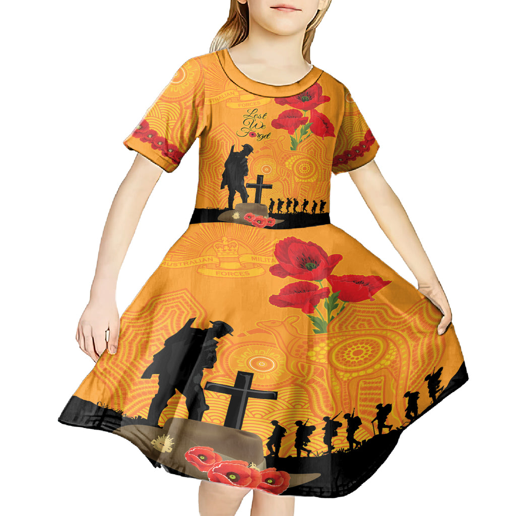 Australia Wallabies Rugby ANZAC Custom Kid Short Sleeve Dress Gallipoli Soldier With Aboriginal Dots Art