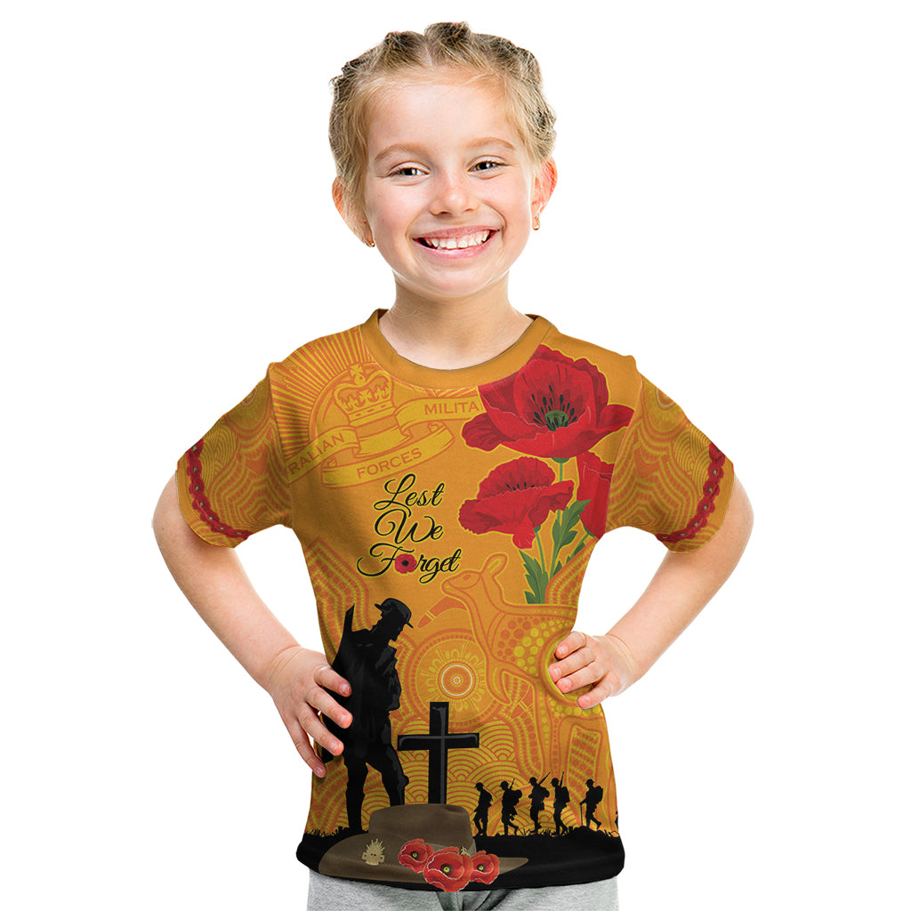 Australia Wallabies Rugby ANZAC Custom Kid T Shirt Gallipoli Soldier With Aboriginal Dots Art