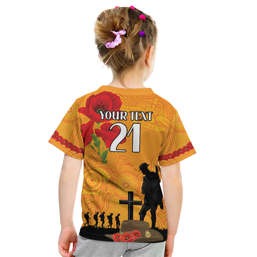 Australia Wallabies Rugby ANZAC Custom Kid T Shirt Gallipoli Soldier With Aboriginal Dots Art