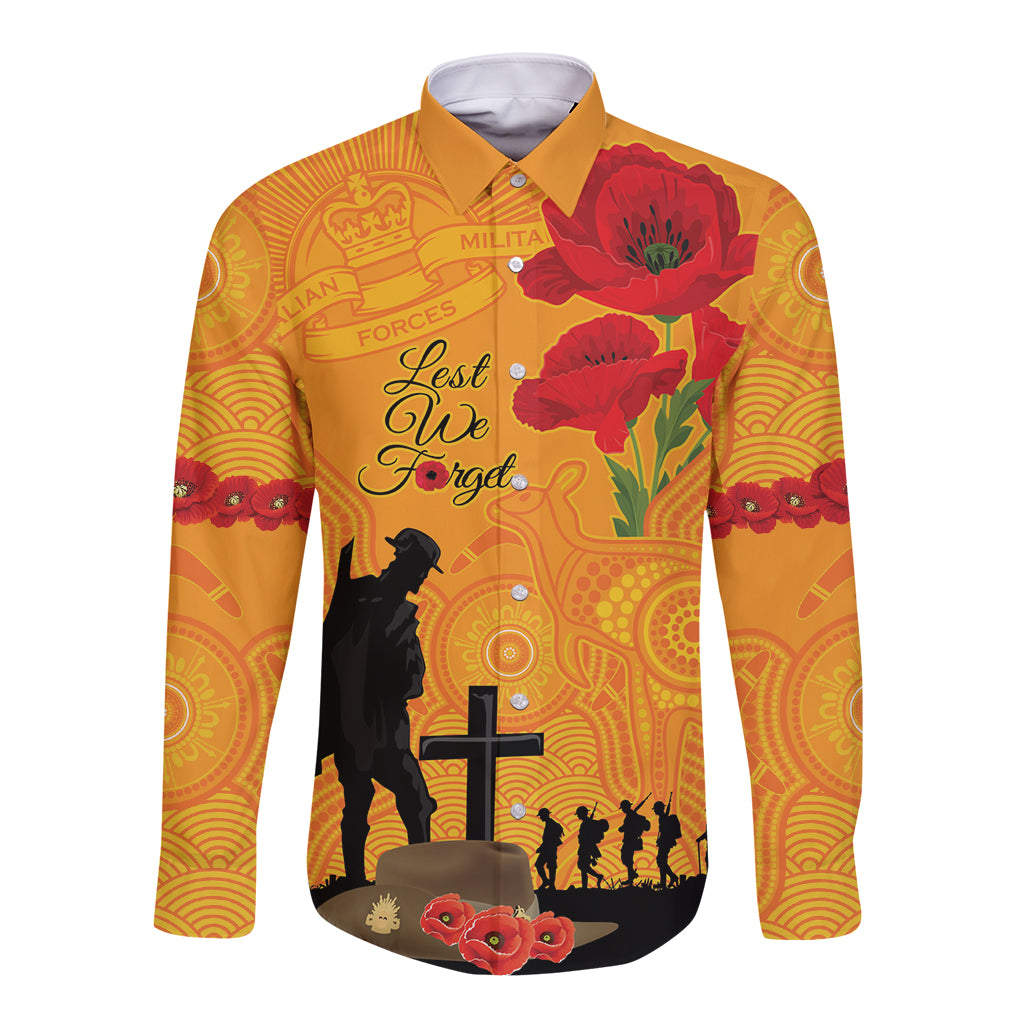 Australia Wallabies Rugby ANZAC Custom Long Sleeve Button Shirt Gallipoli Soldier With Aboriginal Dots Art