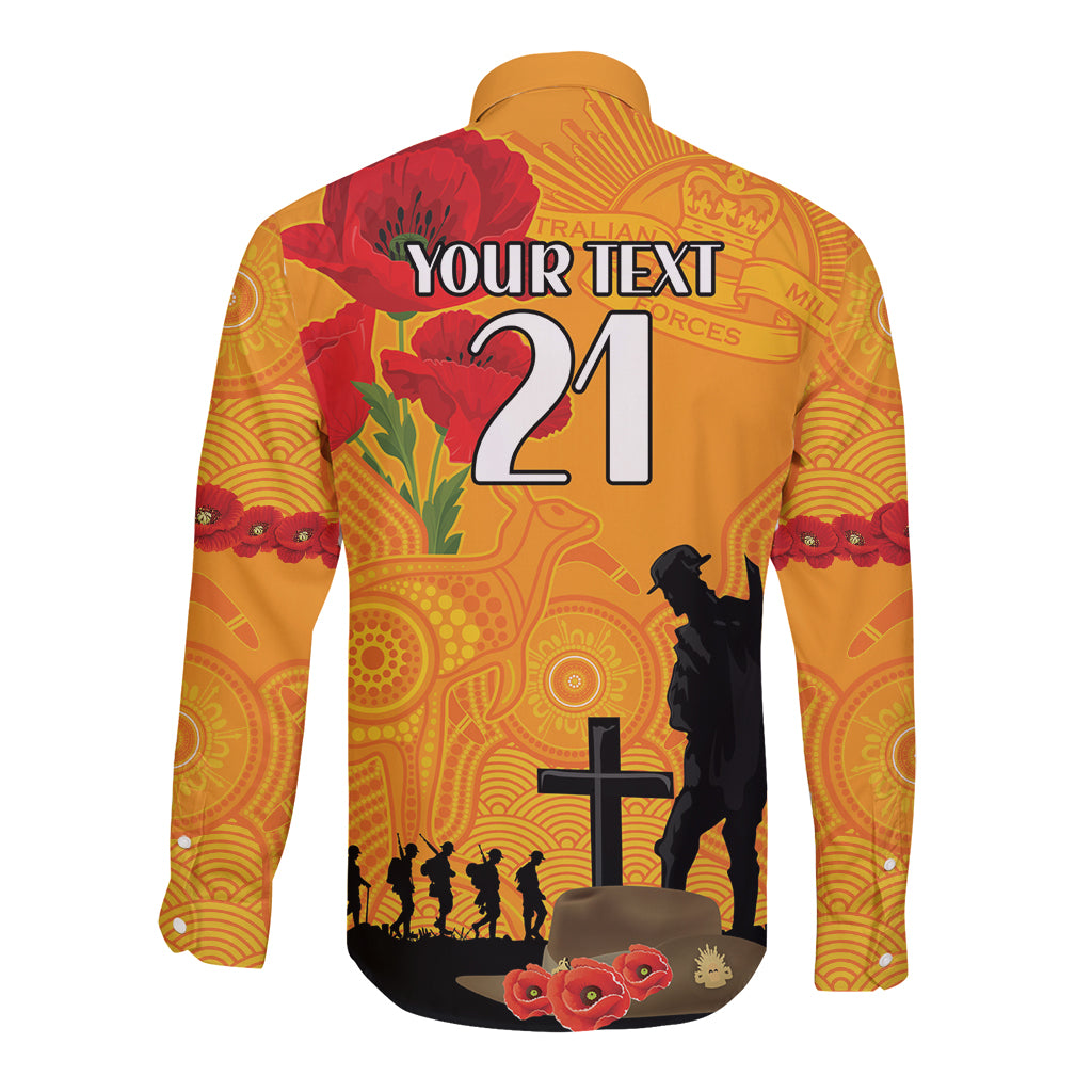 Australia Wallabies Rugby ANZAC Custom Long Sleeve Button Shirt Gallipoli Soldier With Aboriginal Dots Art