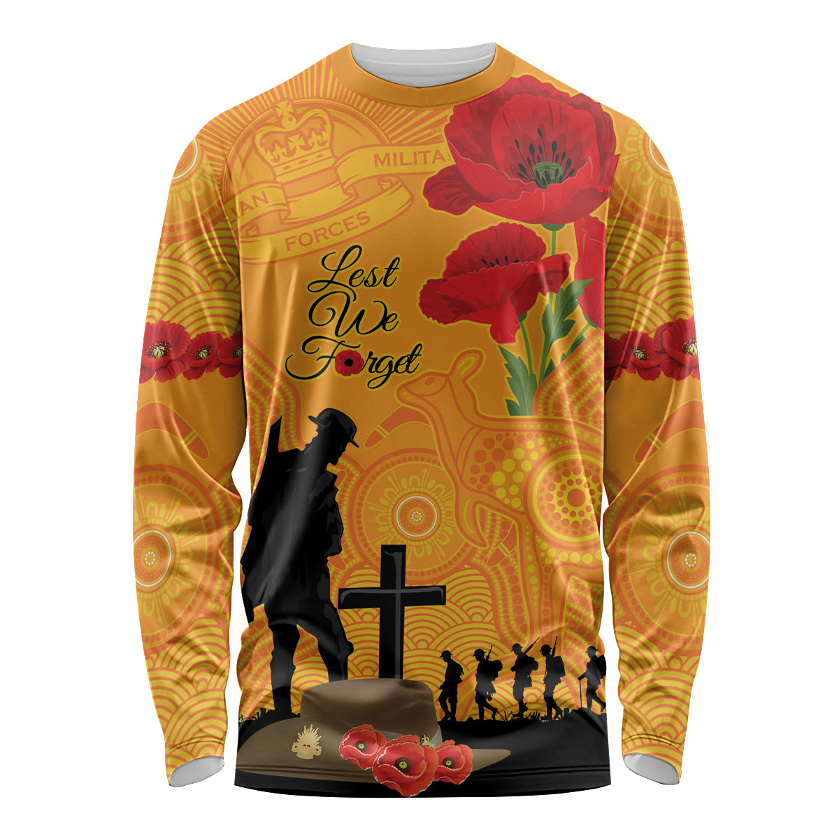 Australia Wallabies Rugby ANZAC Custom Long Sleeve Shirt Gallipoli Soldier With Aboriginal Dots Art
