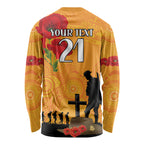 Australia Wallabies Rugby ANZAC Custom Long Sleeve Shirt Gallipoli Soldier With Aboriginal Dots Art