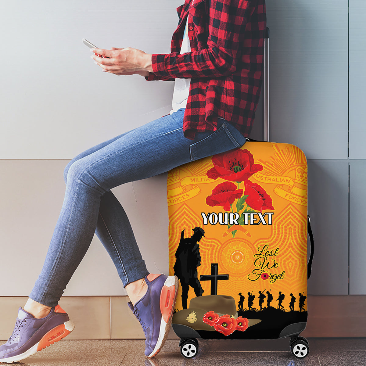Australia Wallabies Rugby ANZAC Custom Luggage Cover Gallipoli Soldier With Aboriginal Dots Art