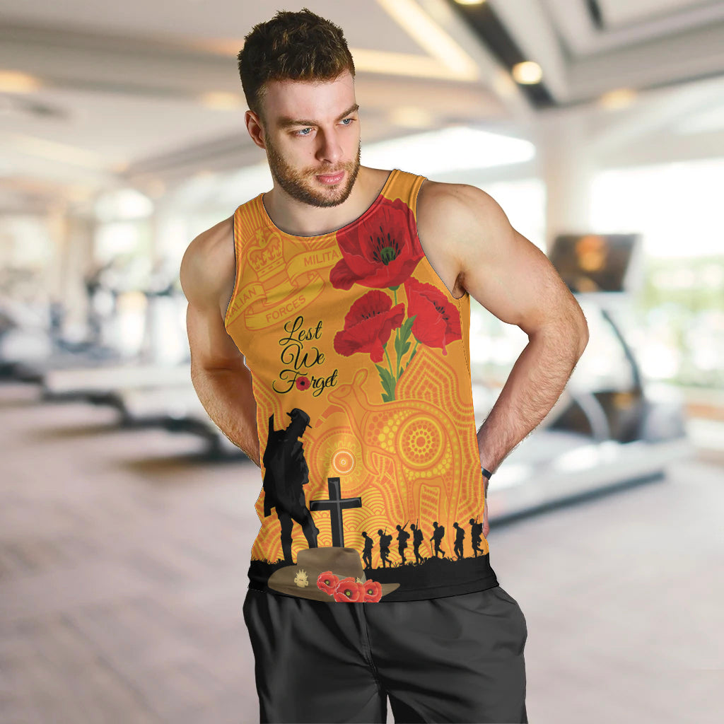 Australia Wallabies Rugby ANZAC Custom Men Tank Top Gallipoli Soldier With Aboriginal Dots Art