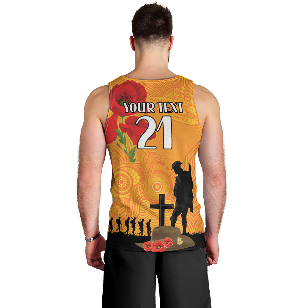 Australia Wallabies Rugby ANZAC Custom Men Tank Top Gallipoli Soldier With Aboriginal Dots Art