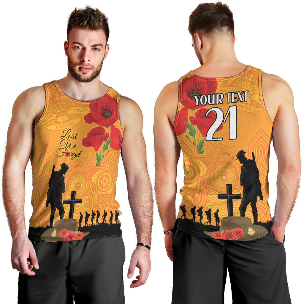 Australia Wallabies Rugby ANZAC Custom Men Tank Top Gallipoli Soldier With Aboriginal Dots Art